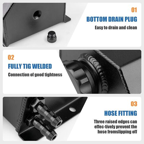 Coolant Overflow Tank, Aluminum Coolant Reservoir Tank, 1L Universal Reservoir Expansion Tank, Black in Kuwait