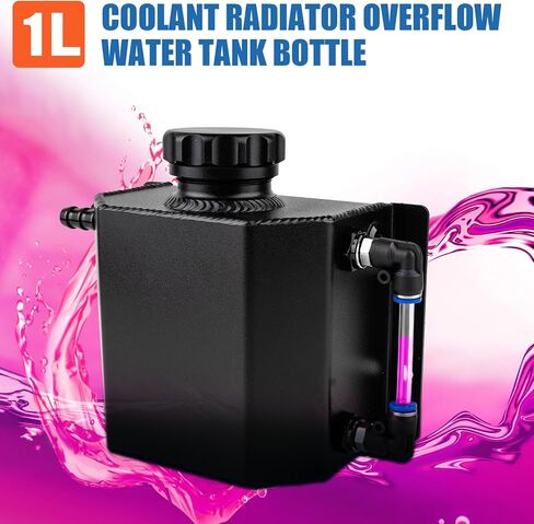 Coolant Overflow Tank, Aluminum Coolant Reservoir Tank, 1L Universal Reservoir Expansion Tank, Black in Kuwait