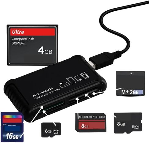 قارئ/كاتب بطاقات ذاكرة USB الكل في 1 فائق السرعة من Acuvar لجميع البطاقات SD/SDHC، Micro SD، CF، XD، MS/Pro & Duo Cards Plug N Play، متوافق مع Apple وWindows، مدعوم من USB in Kuwait
