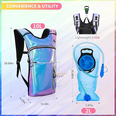 Hydration Backpack, Water Backpack with 2L Hydration Bladder, Rave Backpack Hydration Pack, Festival Essential for Raves, Hiking, Cycling, Climbing, Running, Outdoor, Camping and More in Kuwait