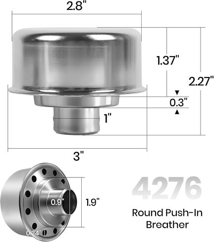 (2-Pack) Calvana Round Push-In Breather with 1" Tube for 1-1/4" Hole in Valve Cover, Includes Grommet, Compatible with Spectre 4276, Fits SBC, BBC, SBF, 327, 350, 302, 454, and 502 in Saudi Arabia