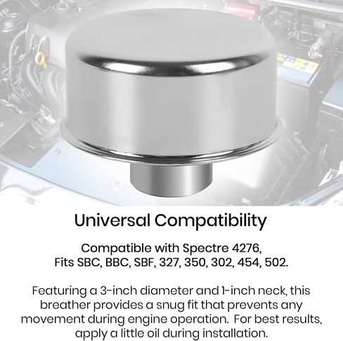 (2-Pack) Calvana Round Push-In Breather with 1" Tube for 1-1/4" Hole in Valve Cover, Includes Grommet, Compatible with Spectre 4276, Fits SBC, BBC, SBF, 327, 350, 302, 454, and 502 in Saudi Arabia