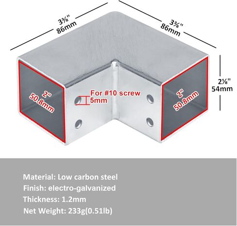 8 PCS 2"x 2" Square Tube Fittings - 2 Way Connector, L Shape 90 Degree Square Tube Joints Elbow Corner Connector Fence Guardrail End Rails Clamps for 50.8mm OD Square Tubing in Kuwait