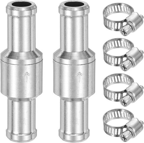 uxcell 2Pcs 8mm (5/16") Fuel Check Valve, Non-Return One Way Hose Check Valve, Aluminum Alloy Control Accessories with Clamps for Petrol, Diesel, Gas, Oil, Air, Water, Silver in Saudi Arabia