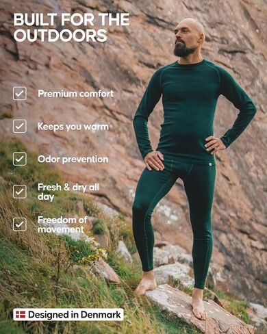 Danish Endurance Merino Wool Long Sleeve Base Layer Shirt for Men, Thermal Shirt in Saudi Arabia