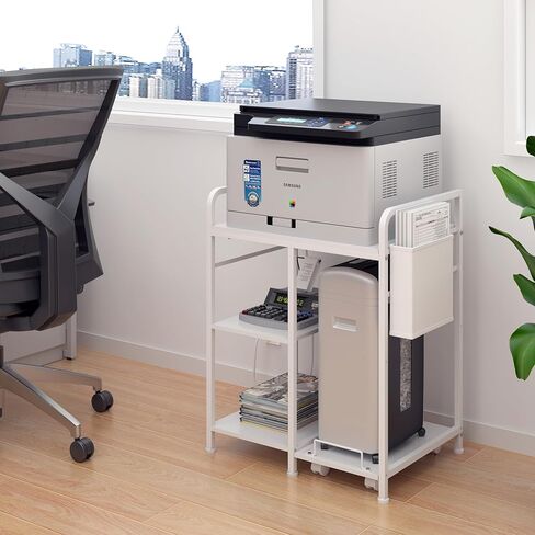 حامل طابعة كبير مع وحدة تخزين، طاولة طابعة مقاس 22 × 18 بوصة للمكتب المنزلي، حامل برج الكمبيوتر الشخصي مع محطة شحن، رف قابل للسحب للماسح الضوئي لجهاز الفاكس (أسود) in Kuwait