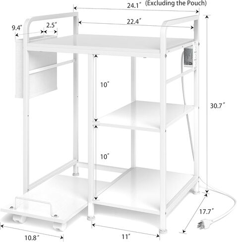 حامل طابعة كبير مع وحدة تخزين، طاولة طابعة مقاس 22 × 18 بوصة للمكتب المنزلي، حامل برج الكمبيوتر الشخصي مع محطة شحن، رف قابل للسحب للماسح الضوئي لجهاز الفاكس (أسود) in Kuwait