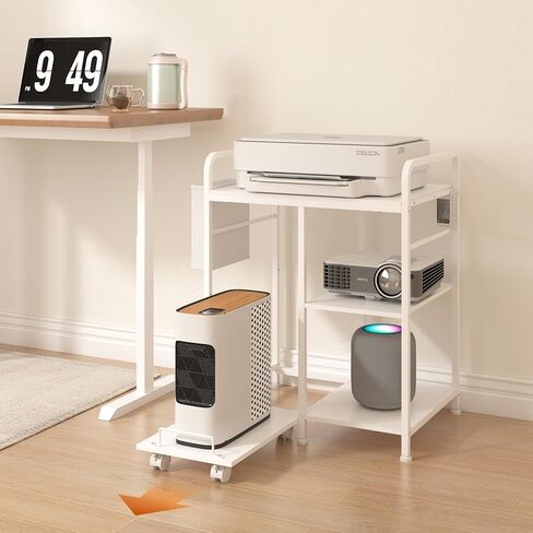 حامل طابعة كبير مع وحدة تخزين، طاولة طابعة مقاس 22 × 18 بوصة للمكتب المنزلي، حامل برج الكمبيوتر الشخصي مع محطة شحن، رف قابل للسحب للماسح الضوئي لجهاز الفاكس (أسود) in Kuwait