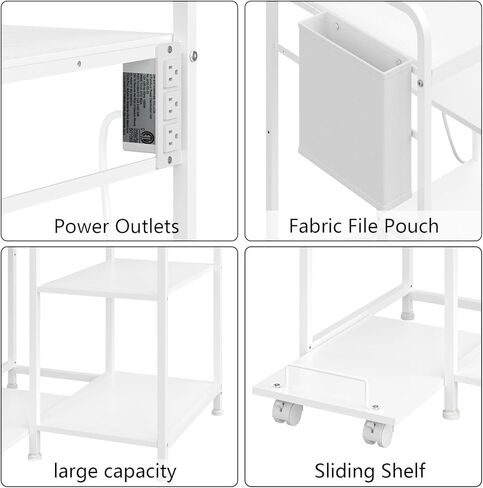 حامل طابعة كبير مع وحدة تخزين، طاولة طابعة مقاس 22 × 18 بوصة للمكتب المنزلي، حامل برج الكمبيوتر الشخصي مع محطة شحن، رف قابل للسحب للماسح الضوئي لجهاز الفاكس (أسود) in Kuwait
