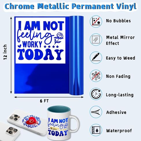 GIRAFVINYL كروم مرآة فضية لاصقة من الفينيل للديكور المنزلي، 12 بوصة × 6 أقدام in Kuwait