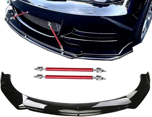 Universal Front Bumper Lip Body Kit Spoiler with Strut Rod Tie Support Bars 8"-11" in Saudi Arabia