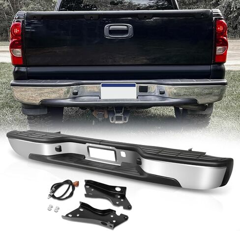 تجميع خطوة خلفية للسلالة التلقائية المتوافقة مع عام 1999-2006 تشيفي سيلفرادو GMC Sierra 1500 2500 ، 2007 1500 سرير أسطول/أنماط كلاسيكي ، ثقب لمستشعر مواقف السيارات ، Chrome in Saudi Arabia
