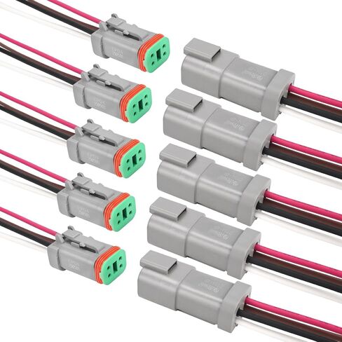 Jrready ST9035-04-05 Deutsch 4 Wire DT Connecors Kit 14Awg (UL3266) ، رمادي IP68 مكافحة المياه الكهربائية 4 دبوس من الذكور والأنثى موصل تسخير الأسلاك مع الخفياء ، لقارب شاحنة السيارة ، 5 مجموعات in Kuwait