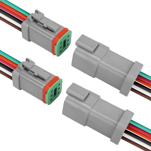 Jrready ST9035-04-05 Deutsch 4 Wire DT Connecors Kit 14Awg (UL3266) ، رمادي IP68 مكافحة المياه الكهربائية 4 دبوس من الذكور والأنثى موصل تسخير الأسلاك مع الخفياء ، لقارب شاحنة السيارة ، 5 مجموعات in Kuwait