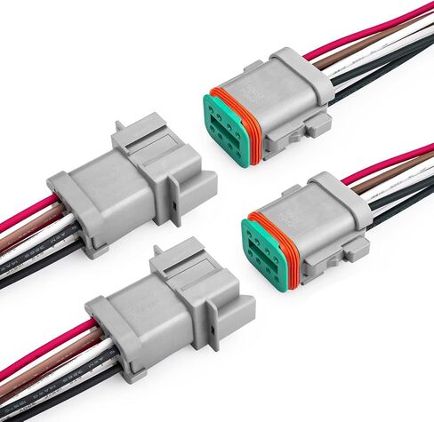 Jrready ST9035-04-05 Deutsch 4 Wire DT Connecors Kit 14Awg (UL3266) ، رمادي IP68 مكافحة المياه الكهربائية 4 دبوس من الذكور والأنثى موصل تسخير الأسلاك مع الخفياء ، لقارب شاحنة السيارة ، 5 مجموعات in Kuwait