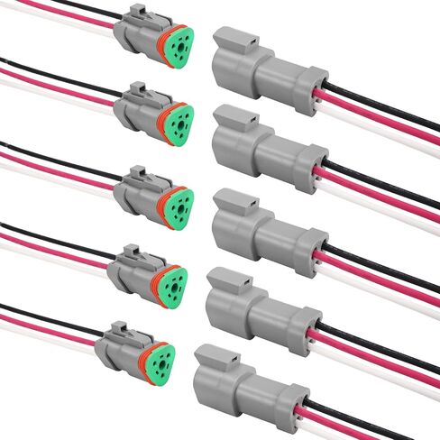 Jrready ST9035-04-05 Deutsch 4 Wire DT Connecors Kit 14Awg (UL3266) ، رمادي IP68 مكافحة المياه الكهربائية 4 دبوس من الذكور والأنثى موصل تسخير الأسلاك مع الخفياء ، لقارب شاحنة السيارة ، 5 مجموعات in Kuwait