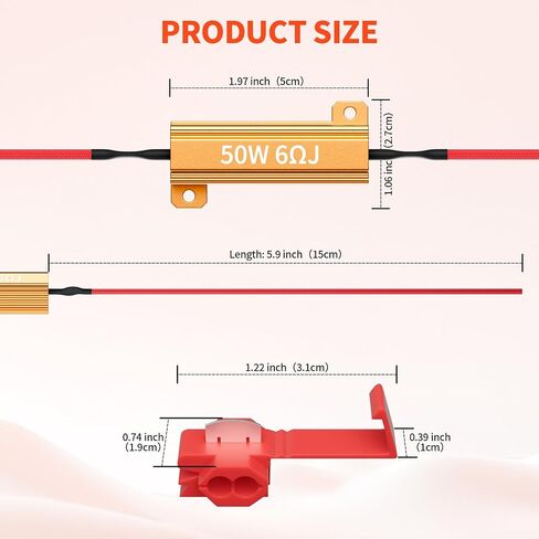 4pcs 50w 6ohm مقاومات تحميل لإشارات الدوران LED - مجموعة مقاوم تحميل LED ، إصلاح لمبة LED Hyper ، رمز خطأ في إشارة الإشارة السريعة ، تصميم مقاوم للحرارة متين (يحصل على الساخنة أثناء الاستخدام) (4) in Saudi Arabia