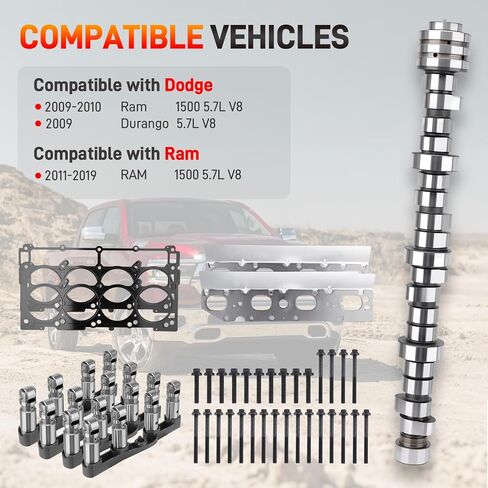 Upgrade MDS 5.7 HEMI Lifters Camshaft Kit with Head Gasket Set Compatible with Dodge Ram 1500 Durango, Chrysler Aspen 2009-2018 Replace# HS26423PT 53022263AF 53021726AD 53021726AE in Saudi Arabia