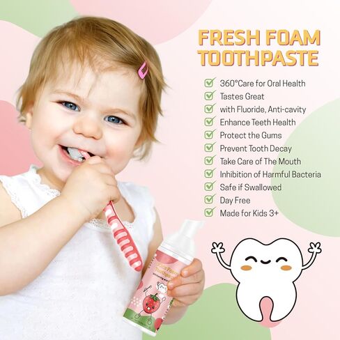 Foam Toothpaste Kids,Foaming Toothpaste Kids for U Shaped Toothbrush,Natural Formula Toothpaste,Deeply Cleaning Gums,Kids Oral Care Toothpaste, (Strawberry &Blueberry) in Kuwait