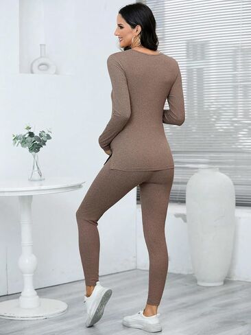 SOLY HUX Women's Maternity Two Piece Outfits Long Sleeve Side Slit Top and Legging Pants Fall Outfits in Saudi Arabia