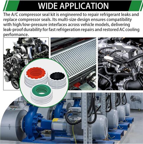 120pcs A/C ضاغط ختم مجموعة مجموعة مجموعة متنوعة ، 18 أحجام 3 ألوان مكيفات الهواء مكافأة السيارات منفذ حشية الحشية السوائم (Red & Green & Black) in Kuwait
