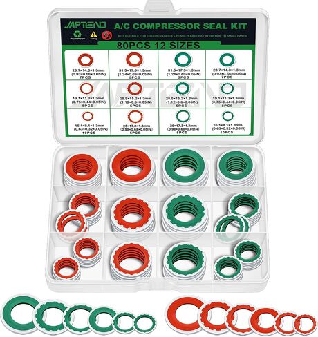 120pcs A/C ضاغط ختم مجموعة مجموعة مجموعة متنوعة ، 18 أحجام 3 ألوان مكيفات الهواء مكافأة السيارات منفذ حشية الحشية السوائم (Red & Green & Black) in Kuwait
