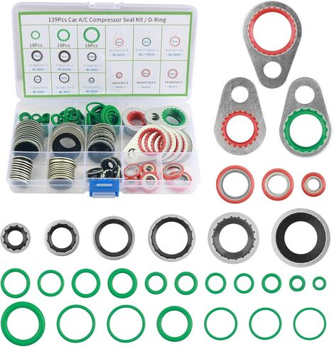 139PCS AC O Ring Kit Contains 30 Sizes,Durable A/C O Ring Assortment Kit with 54PCS Rubber Gasket & 85PCS Spacers for Seal Improvement,Professional AC Compressor Gasket Kits in Saudi Arabia