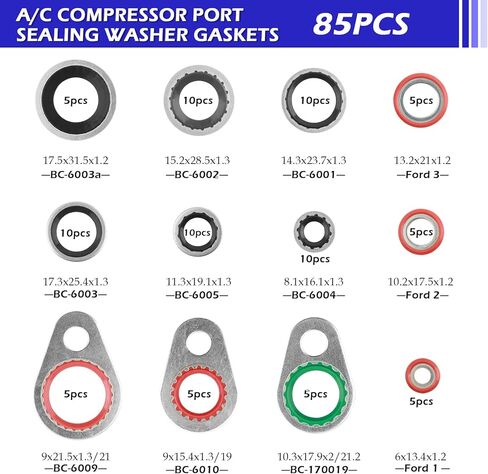 139PCS AC O Ring Kit Contains 30 Sizes,Durable A/C O Ring Assortment Kit with 54PCS Rubber Gasket & 85PCS Spacers for Seal Improvement,Professional AC Compressor Gasket Kits in Kuwait