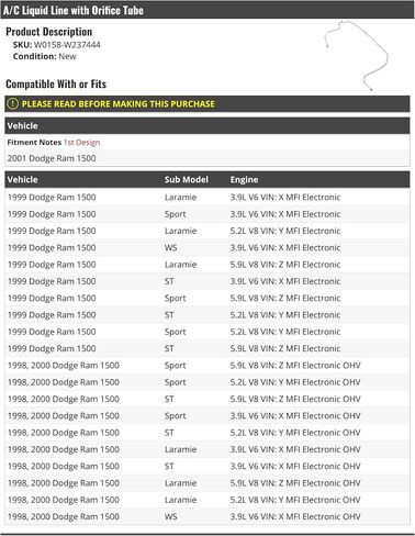 خط سائل A/C مع أنبوب الفتحة - متوافق مع 1998-2001 دودج رام 1500 in Saudi Arabia
