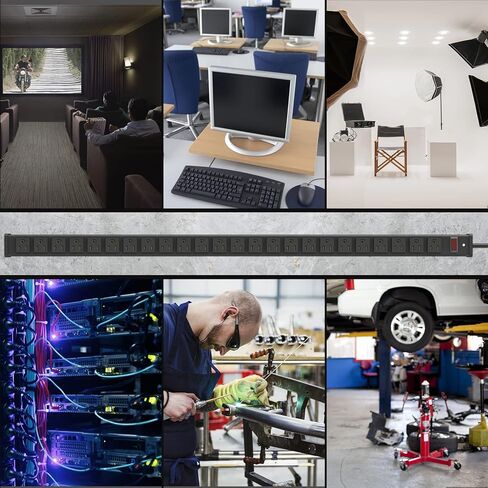 شريط طاقة معدني 24 منفذًا، شريط طاقة طويل جدًا للخدمة الشاقة مع سلك تمديد بطول 10 أقدام، شريط طاقة قابل للتركيب لمنصة عمل مرآب المستودعات، مدرج في قائمة ETL، أسود in Kuwait