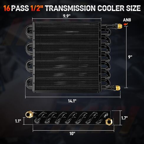 ترقية 16 تمريرة مبرد زيت نقل الألومنيوم ، 1/2 "Universal 16 صفوف 8AN الأنبوب وبرودة زعنفة ضاغط الهواء بعد ذلك in Kuwait