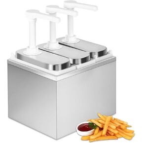 3.2Quart Condiment Pump Station Stainless Steel Sauce Dispenser Pump Condiment Pump Dispenser with 3 of 1.1 Quart Jars