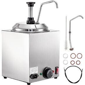 VBENLEM Cheese Dispenser with Pump, 2.6Qt Capacity Nacho Cheese Warmer with Pump, 650W Hot Fudge Warmer, Stainless Steel Hot Cheese Dispenser for Hot Fudge Cheese Caramel