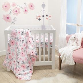 مجموعة مفروشات سرير أطفال صغيرة مكونة من 3 قطع من Bedtime Originals Blossom Pink Watercolor Floral