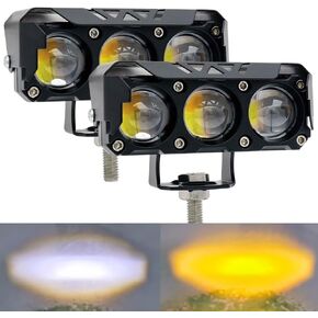LED Yellow/White Dual Color Motorcycle Pod Lights Driving Fog Lights 2Pcs approx 1.7Inch Offroad Driving Lights Work Auxiliary Lights fit for Motorcycle Bicycle Truck Vehicle ATV SUV Boat Tractor