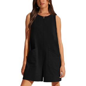 XIEERDUO Rompers For Women 2024 Summer Sleeveless Loose Fit Vacation Outfits Overall Jumpsuits Jumpers Shorts With Pocket