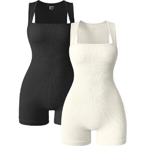OQQ Women 2 Piece Rompers Yoga Stretch Strappy Square Neck Sleeveless Exercise Rompers