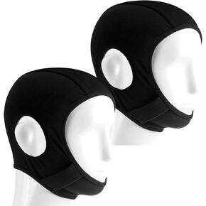 2 Pcs Wrestling Hair Cover Cap Grappling Hair Cap Black Full Cover Wrestling Headgear with Chin and Open Ears for MMA BJJ Judo Women Men Girls Boys