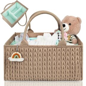 MOMINSIDE Diaper Caddy Organizer, Baby Basket Nursery Storage, Portable Changing Table Car caddy organizer for Girl Boy, Baby Registry Baby Shower Gifts, Newborn Essentials(Brown)