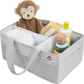 MIGHTY MONKEY Large Stain Resistant Baby Diaper Caddy Organizer, Adjustable Storage Bin Compartments Mesh Pockets Diapers Baby Wipes, Newborn Caddies with Handle Nursery Changing Essentials, Gray