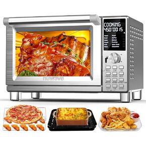 Nuwave Bravo Pro Smart Toaster Oven Countertop, PFAS Free, True Air Fryer Combo w/Improved 100% Convection, 35% Crispier, 112 Presets, Customizable Pizza Zones, Integrated Probe, 30QT, Stainless Steel