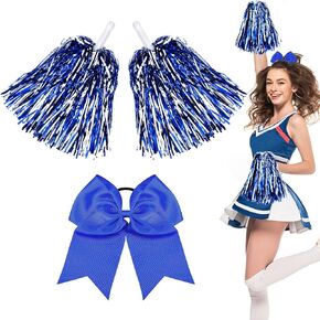 Hanaive 3 Pcs Plastic Cheerleading Pom Poms and Large Cheerleader Hair Bow Metallic Foil Pompoms Cheer for Teen Girls Cheering Squad Dance Rooters Accessories (Green)