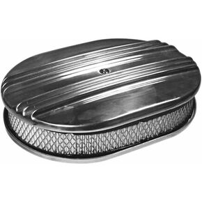 Universal 12" Oval Half Finned Polished Aluminum Classic Nostalgia Air Cleaner Assembly Compatible With Chevy GM Hot Rod Rat Rod Muscle Car or Custom