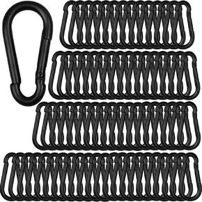 100Pcs 2.36" Spring Snap Hook Carabiners, M6 Galvanized Steel Black Carabiner Clip, Keychain Clip, Quick Link Key Chain for Hammock Swing Set Outdoor Travel, Camping, Fishing, Hiking