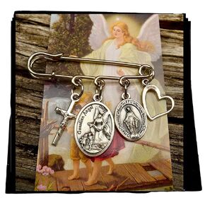 Guardian Angel Pin, Baptism Pin, Protection from Evil Safety Pin Brooch, Includes Guardian Angel Prayer Card