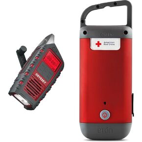 Eton Adventure Series Odyssey All-Band Radio with Bluetooth and American Red Cross Crank-Powered Clipray Flashlight Charger Pack of 2
