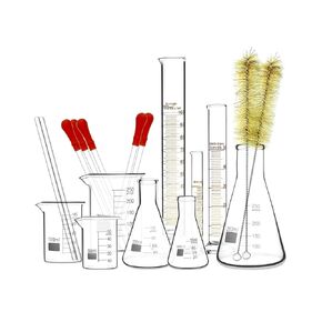 QWORK Lab Glassware Set, Quality Borosilicate Glass Beaker Flask Cylinder Set, Heat Resistant, Ideal for Laboratories and School Science Experiments