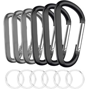 Carbiner Clip, ishphso 6PCS Multi-Color 3" Large Aluminum D Ring Shape Keyring Key Chain Hook,Outdoor Camping Hiking Mini Caribeaner Black Grey Blue Green Purple