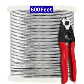 Azdele 1/8" T316 Stainless Steel Cable with Cutter, 600FT Wire Rope Aircraft Cable for Deck Cable Railing Hardware Kit, Wood Post, 7 x 7 Strands Construction, DIY Balustrades…