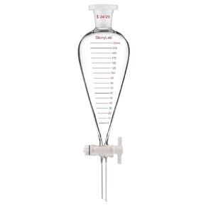 stonylab Graduated Separatory Funnel, Heavy Wall Pear-Shaped Conical Borosilicate Glass Separating Funnel with PTFE Stopcock and Plastic Top Stopper, 500 ml